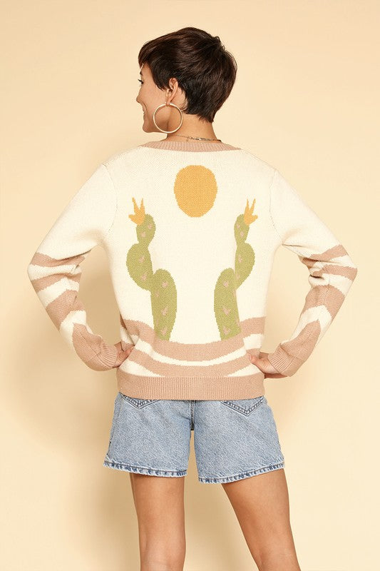 Desert cactus intarsia cardigan button front