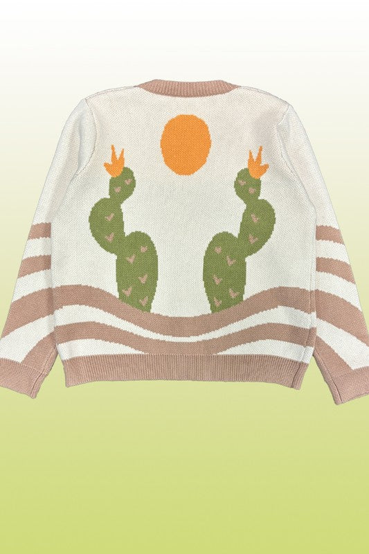 Desert cactus intarsia cardigan button front