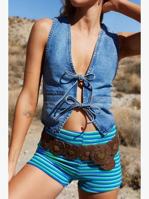 Denim Front Tie Vest Vest