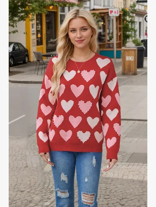 Heart Pattern Sweater Knitwear Made in China