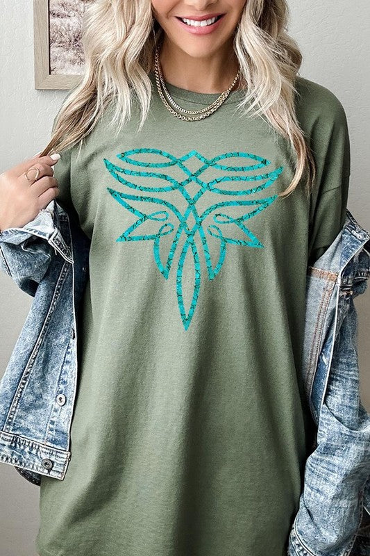Turquoise Boot Stitch Plus Heavyweight T Shirts