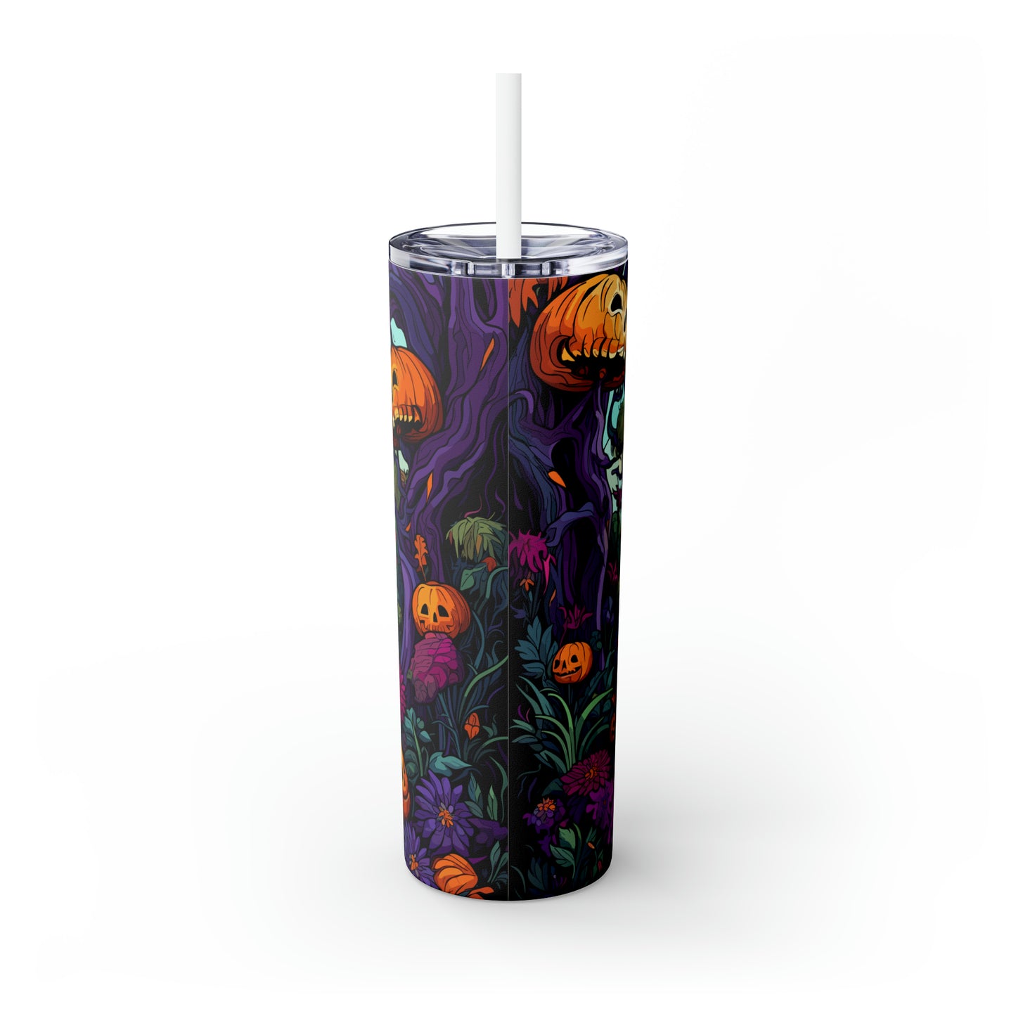 Halloween Skinny Tumbler with Straw 20oz - Spooky Drinkware - Hunted Theme - BPA-Free, Reusable Cup, Halloween Tumbler, Halloween Gift