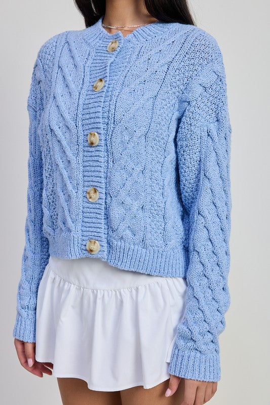 Chunky Cable Knit Cardigan Long Sleeve Polyester Sweater