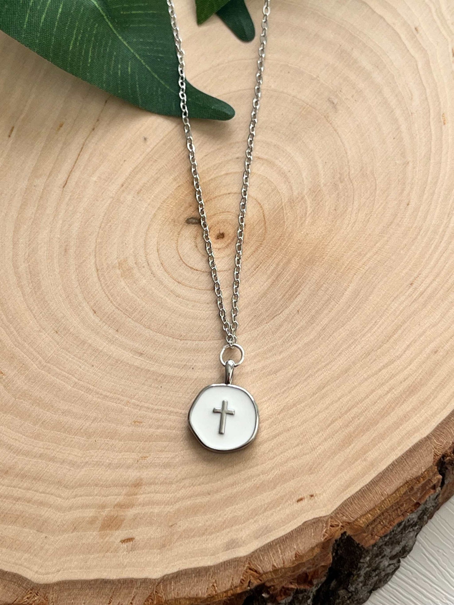 Silver Necklace White Cross Pendant - Elegant 18" Hypoallergenic Design
