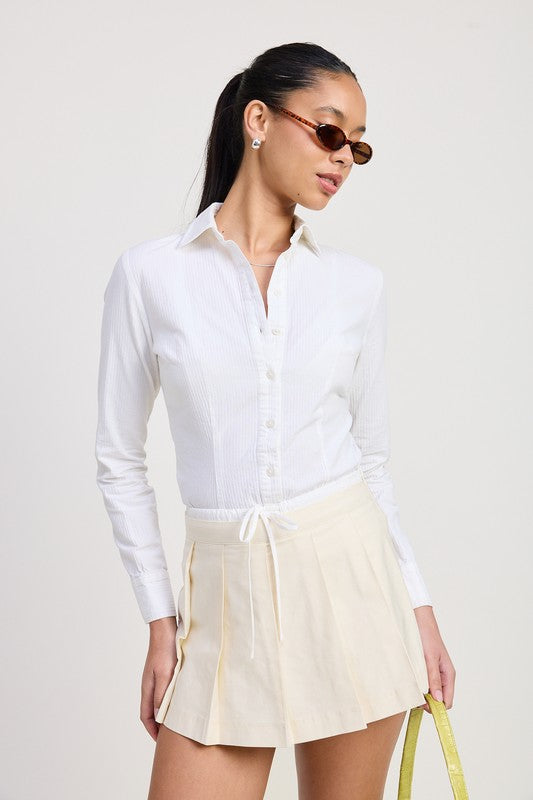 Contrasted Waist Band Pleated Skort Mini Skirt