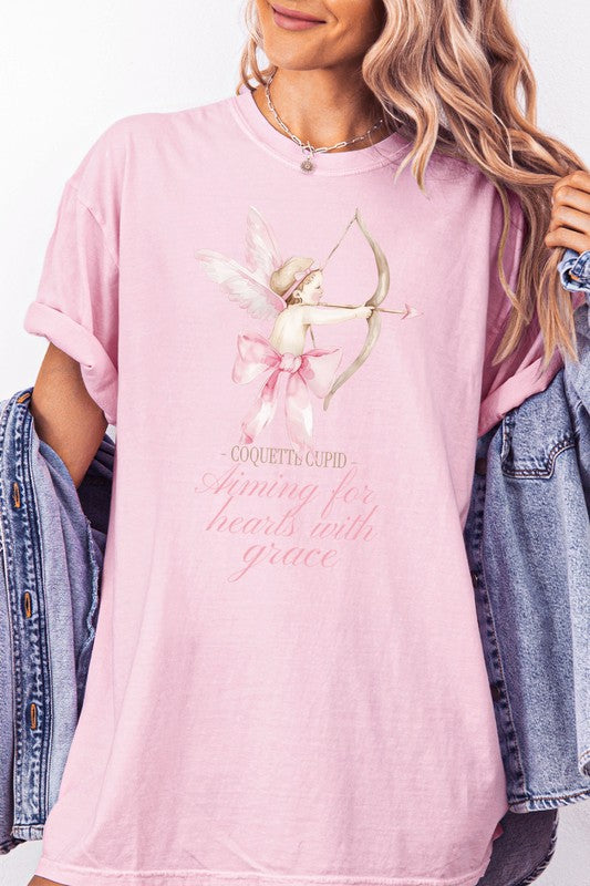 Valentine's Vintage Wash Graphic Tee Heavy Weighted Unisex Coquette Cupid