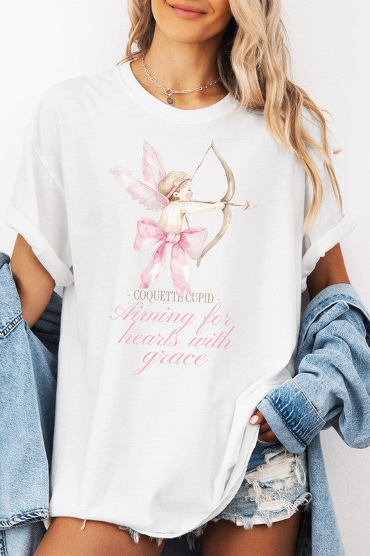 Valentine's Vintage Wash Graphic Tee Heavy Weighted Unisex Coquette Cupid