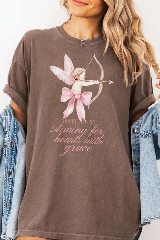 Valentine's Vintage Wash Graphic Tee Heavy Weighted Unisex Coquette Cupid