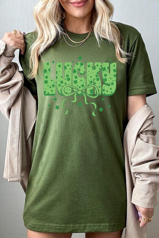 Croquette Lucky Bow Graphic Tee Unisex Crew Neck T-Shirt Bella + Canvas