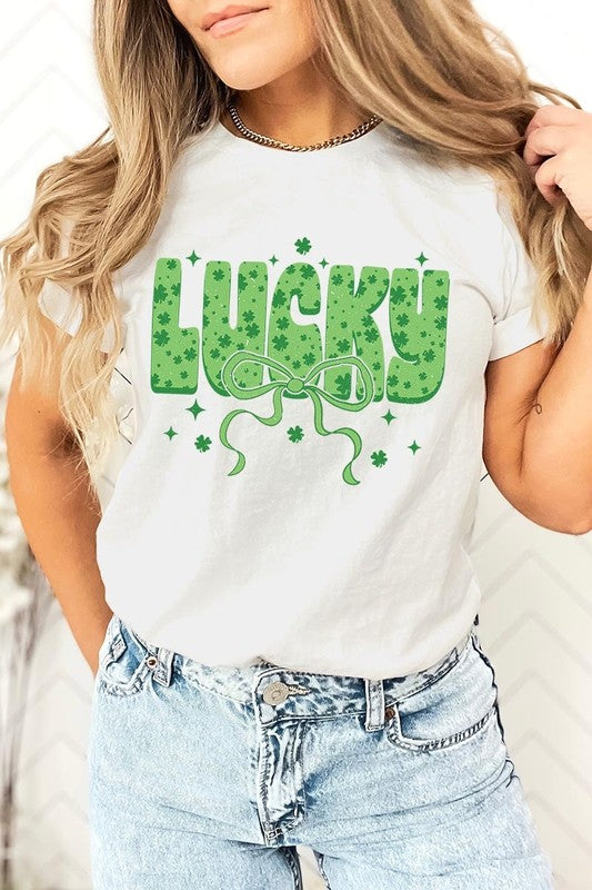 Croquette Lucky Bow Graphic Tee Unisex Crew Neck T-Shirt Bella + Canvas