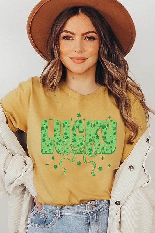 Croquette Lucky Bow Graphic Tee Unisex Crew Neck T-Shirt Bella + Canvas