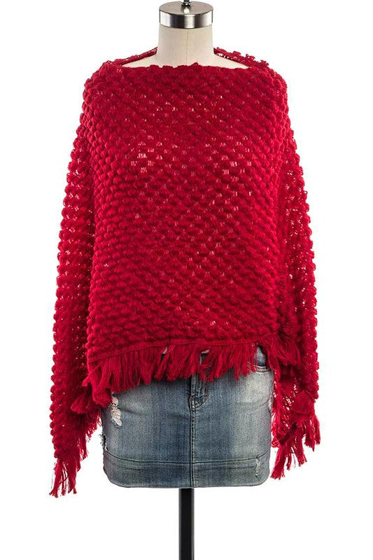 Raised Knit Fringe Poncho