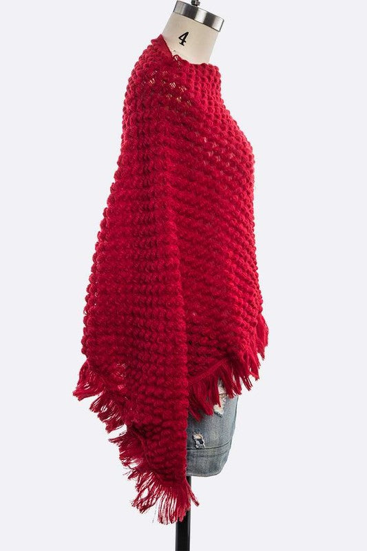 Raised Knit Fringe Poncho