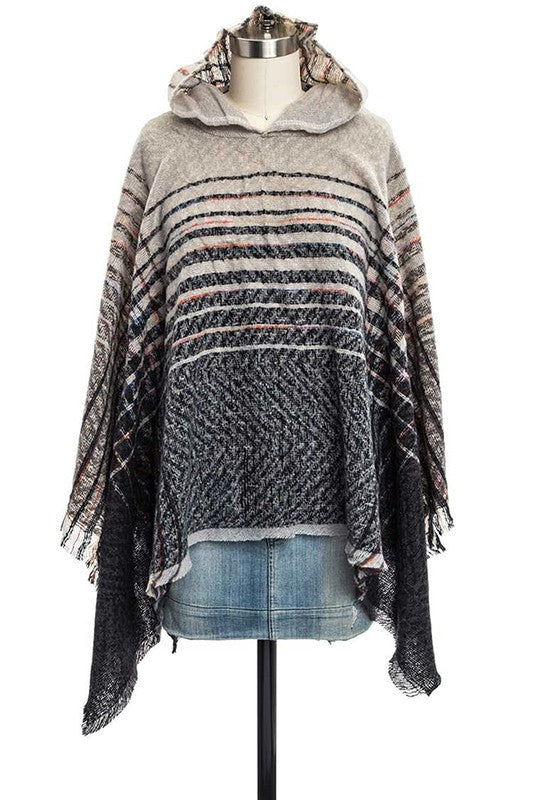 Raw Edge Winter Hooded Poncho 100% Polyester