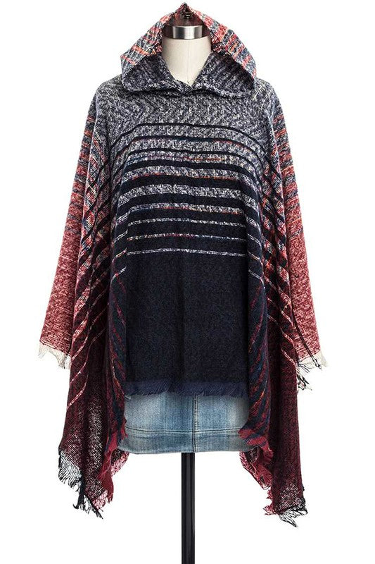 Raw Edge Winter Hooded Poncho 100% Polyester