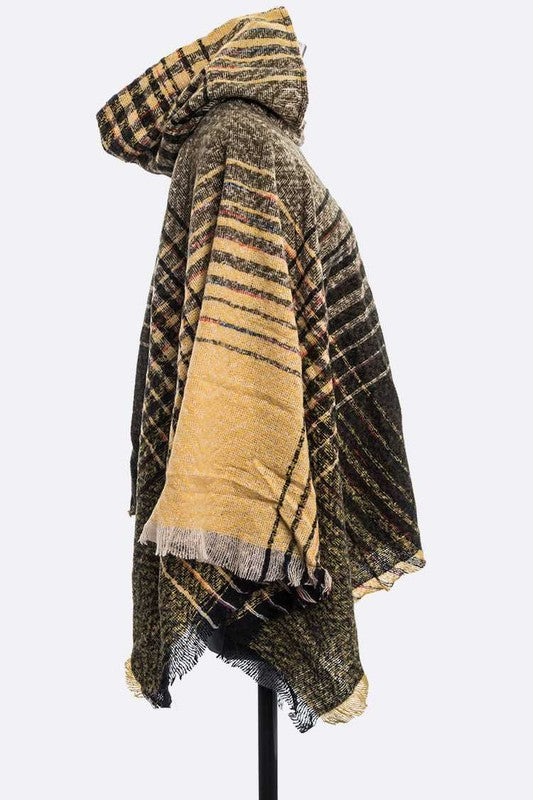 Raw Edge Winter Hooded Poncho 100% Polyester