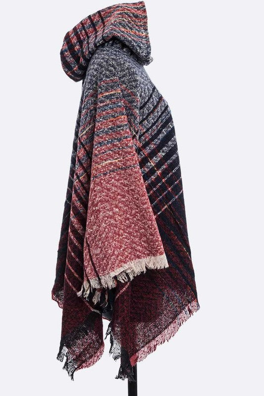 Raw Edge Winter Hooded Poncho 100% Polyester