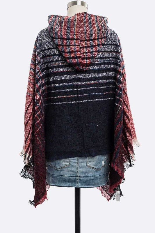 Raw Edge Winter Hooded Poncho 100% Polyester