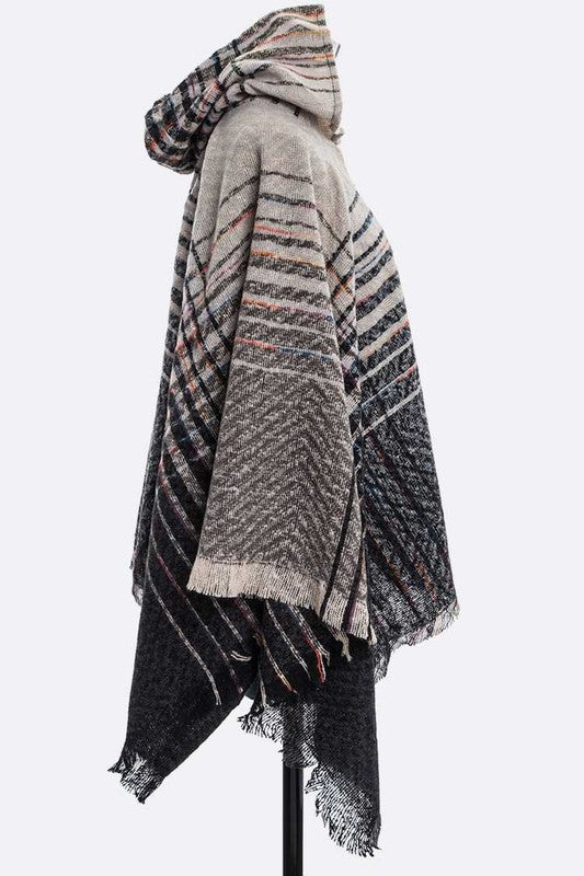 Raw Edge Winter Hooded Poncho 100% Polyester