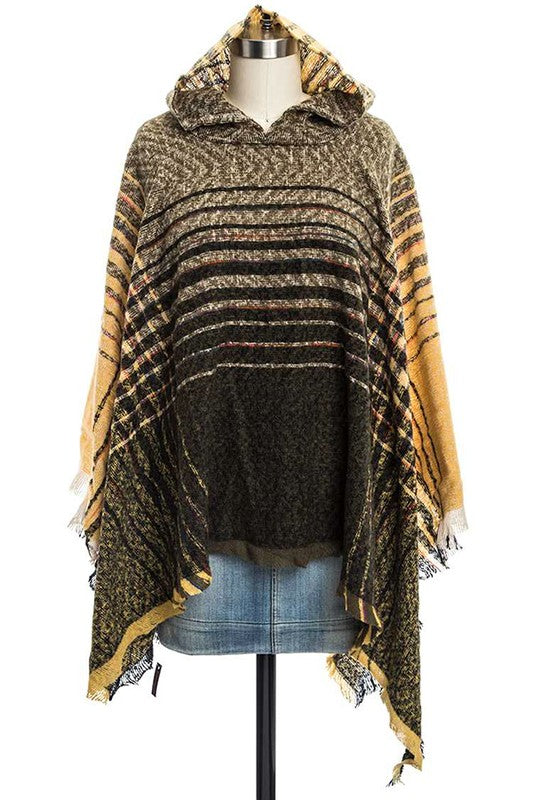 Raw Edge Winter Hooded Poncho 100% Polyester