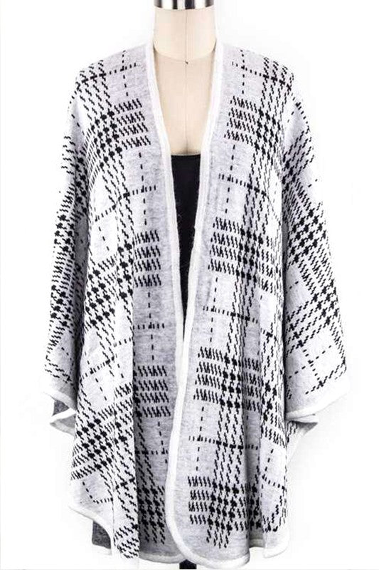 Plaid Pattern Open Front Cardigan Shawl