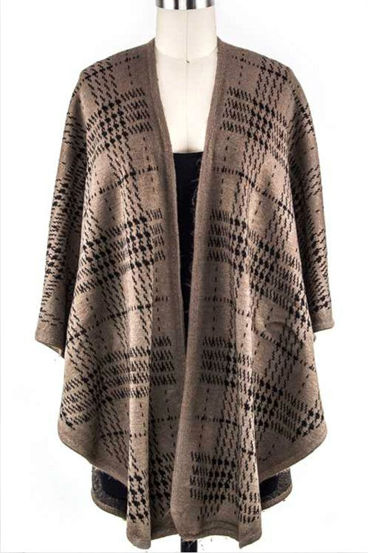 Plaid Pattern Open Front Cardigan Shawl