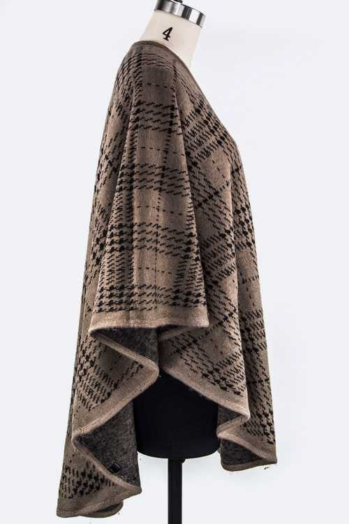 Plaid Pattern Open Front Cardigan Shawl