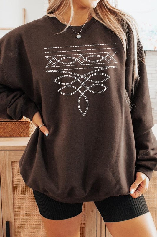 Western Boot Stitch Graphic Sweatshirt Unisex Crew Neck Sweatshirt Gildan