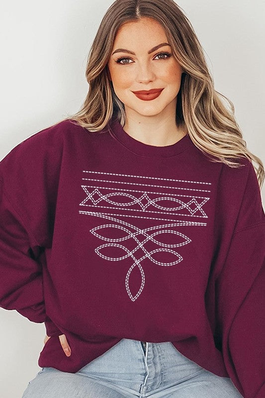 Western Boot Stitch Graphic Sweatshirt Unisex Crew Neck Sweatshirt Gildan