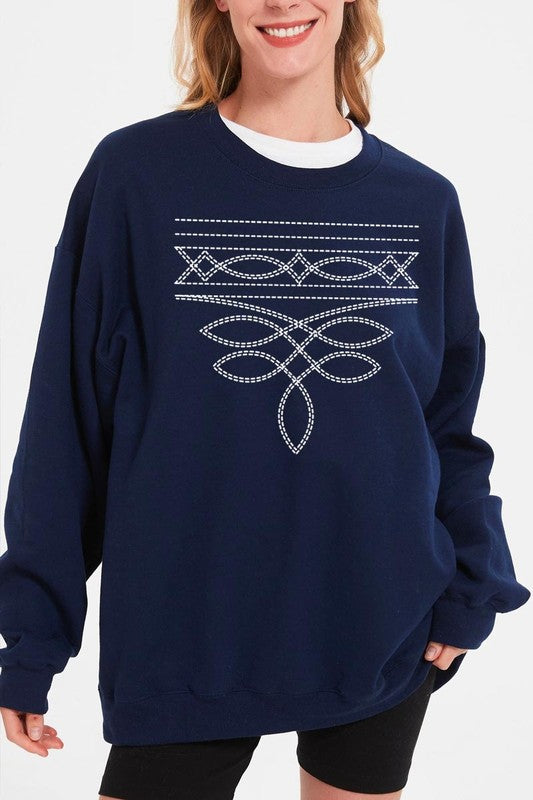 Western Boot Stitch Graphic Sweatshirt Unisex Crew Neck Sweatshirt Gildan