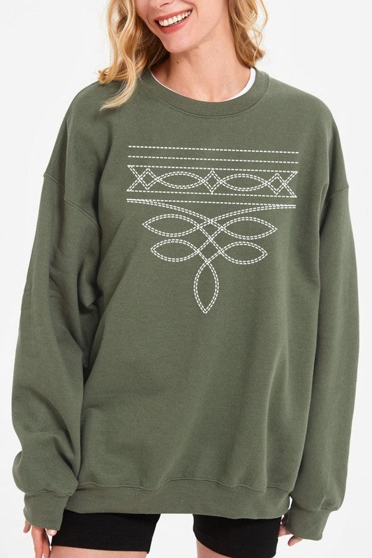 Western Boot Stitch Graphic Sweatshirt Unisex Crew Neck Sweatshirt Gildan