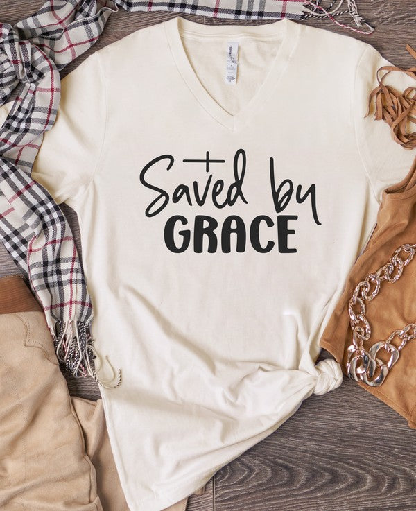 Saved By Grace V-Neck Graphic Tee