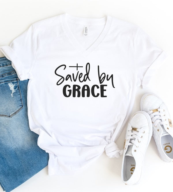 Saved By Grace V-Neck Graphic Tee