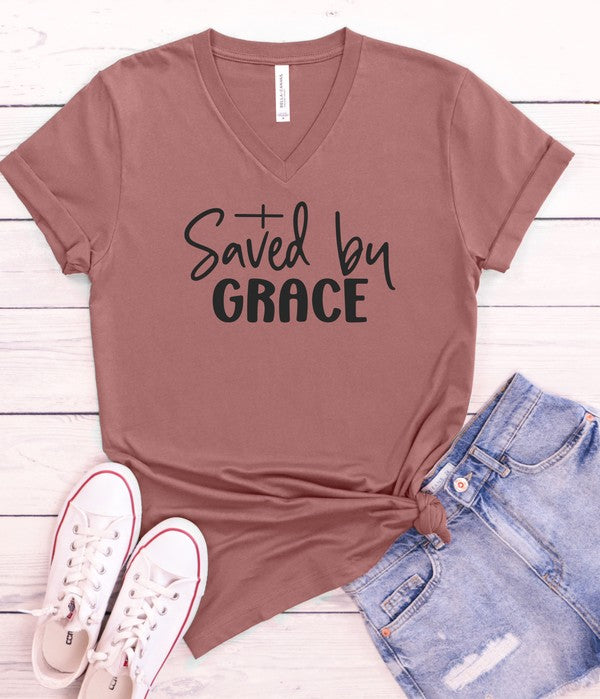 Saved By Grace V-Neck Graphic Tee
