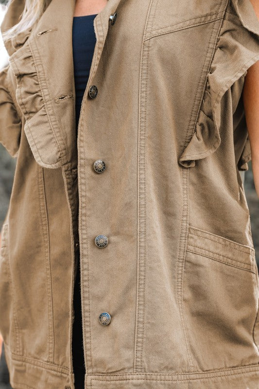 Denim Patchwork Ruffle Sleeve Jacket Vest