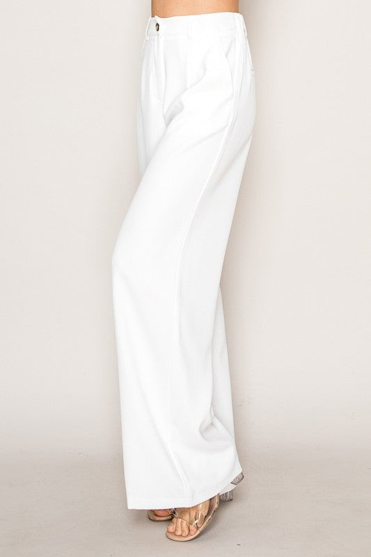 Women High Waist Wide Leg Pants Double Button Zipper Fly