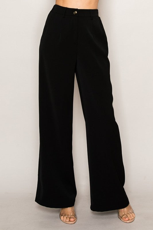 Women High Waist Wide Leg Pants Double Button Zipper Fly