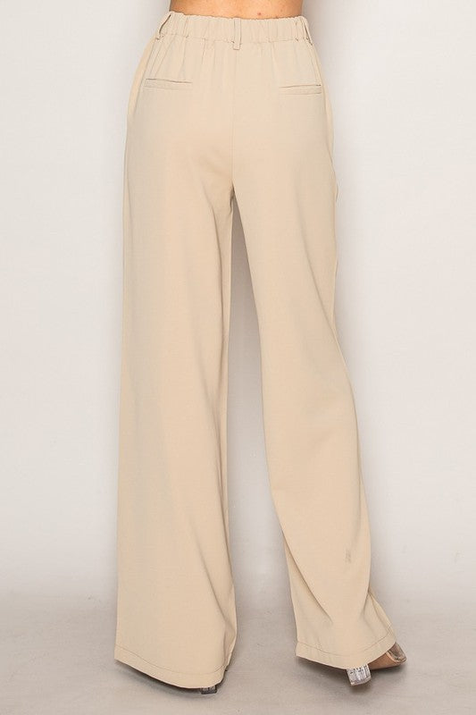 Women High Waist Wide Leg Pants Double Button Zipper Fly