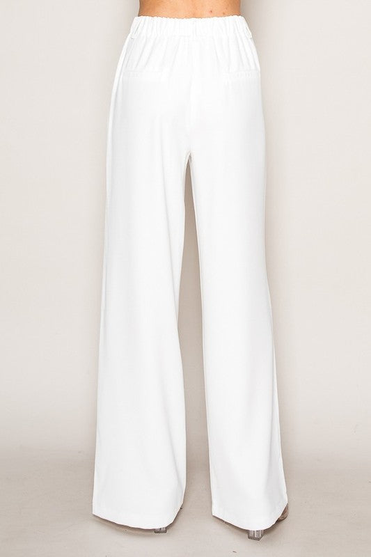Women High Waist Wide Leg Pants Double Button Zipper Fly