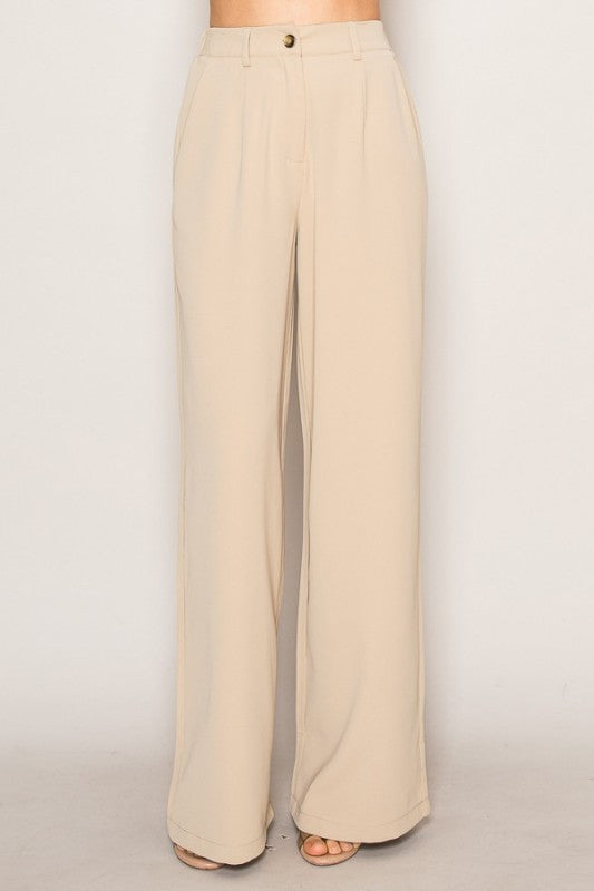 Women High Waist Wide Leg Pants Double Button Zipper Fly