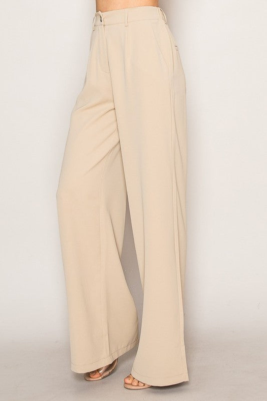 Women High Waist Wide Leg Pants Double Button Zipper Fly