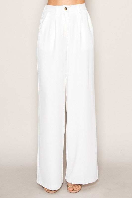 Women High Waist Wide Leg Pants Double Button Zipper Fly