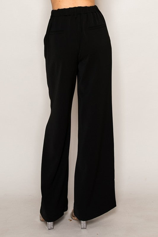 Women High Waist Wide Leg Pants Double Button Zipper Fly