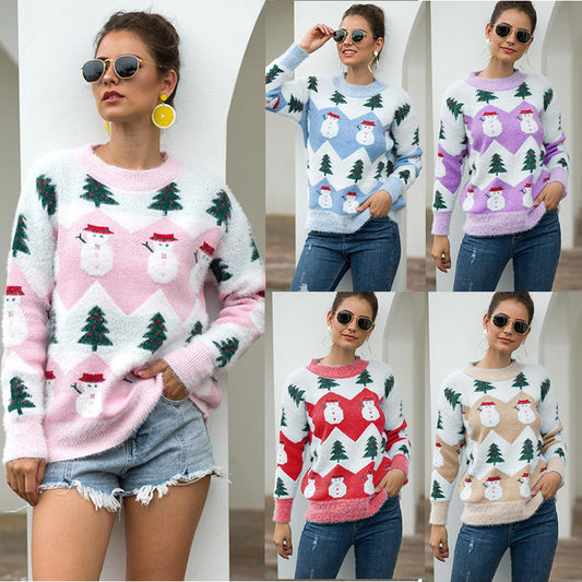 Christmas tree snowman pullover sweater knitted acrylic viscose