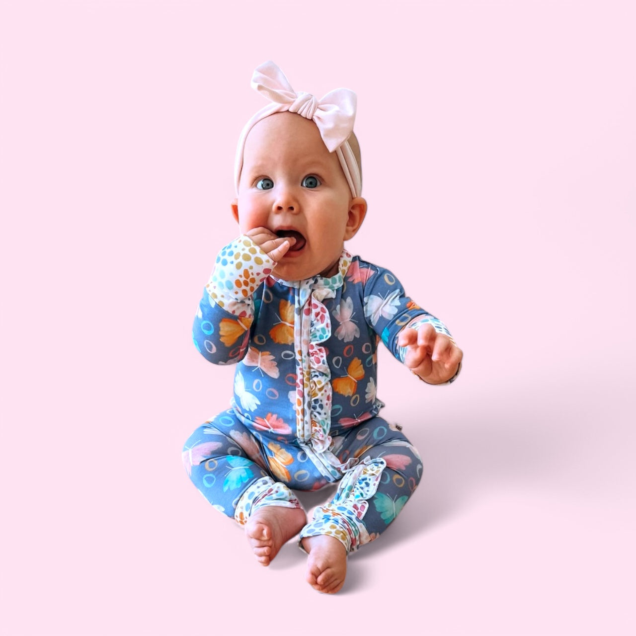 Butterflies Bamboo Ruffle Convertible Footie Baby Sleepwear Korrie