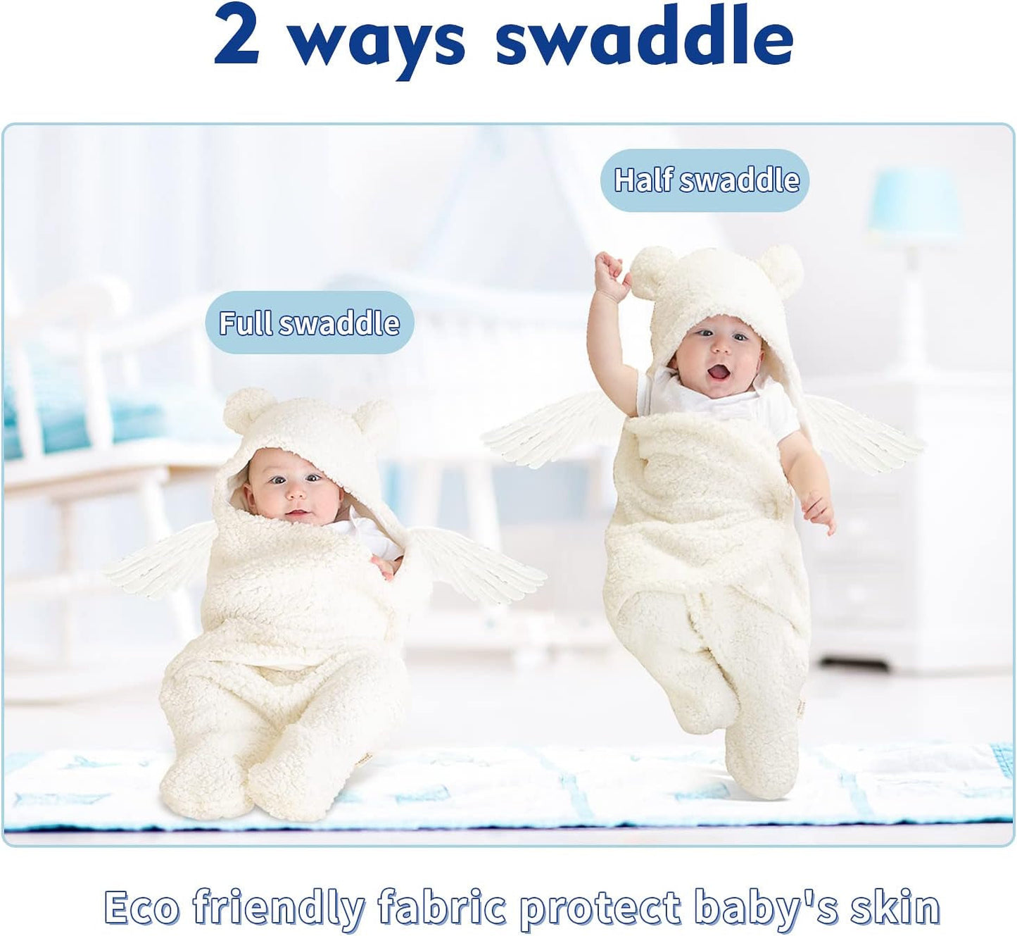 Baby Swaddle Blankets for Boys and Girls –Baby Swaddle Wrap – Warm Swaddling Sleep Sack Baby Clothes – Soft Receiving Baby Blanket – Cute Newborn Sleep Sacks (White)