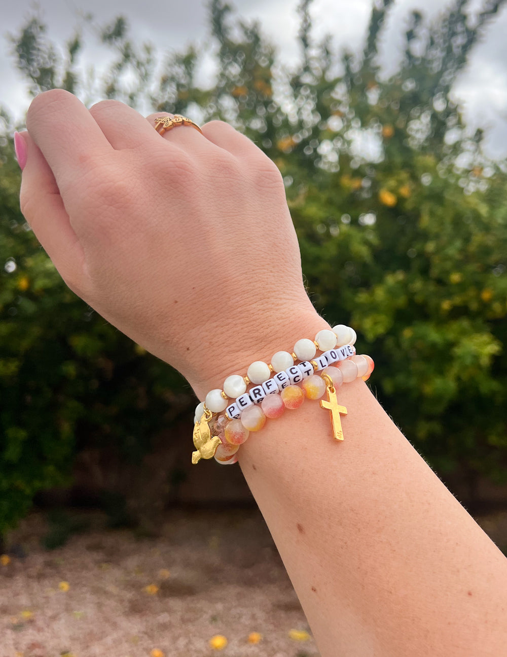 Dove Charm Natural Cotton Stone Bracelet Elevated Faith