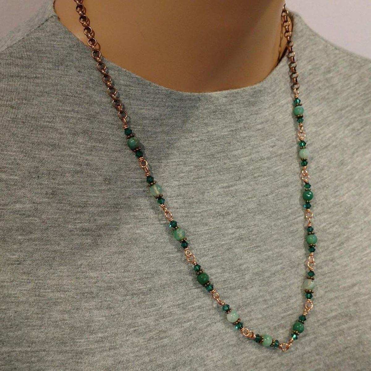 Emerald Agate Striped 24 Inches Wire Wrapped Necklace by Alexa Martha Designs