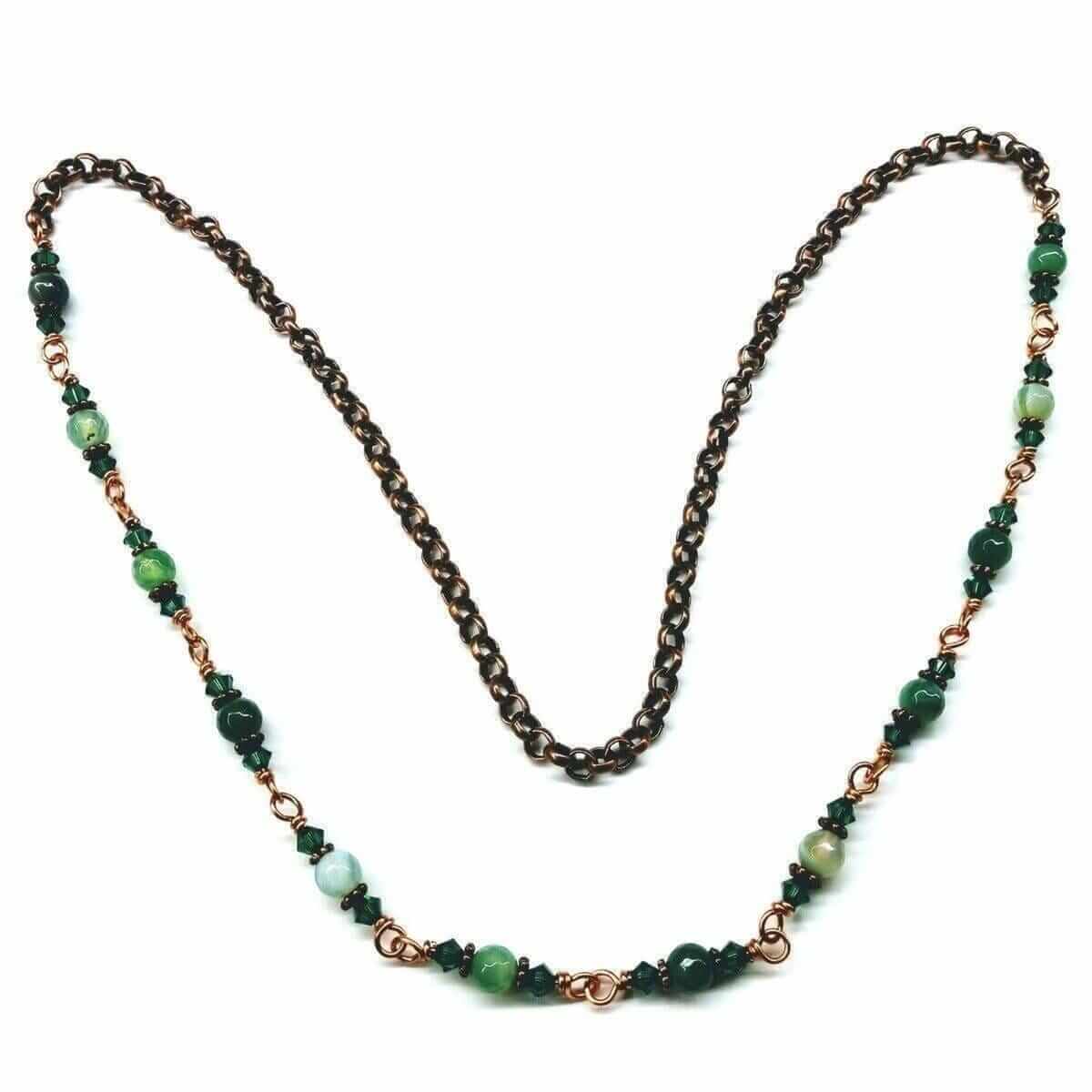 Emerald Agate Striped 24 Inches Wire Wrapped Necklace by Alexa Martha Designs