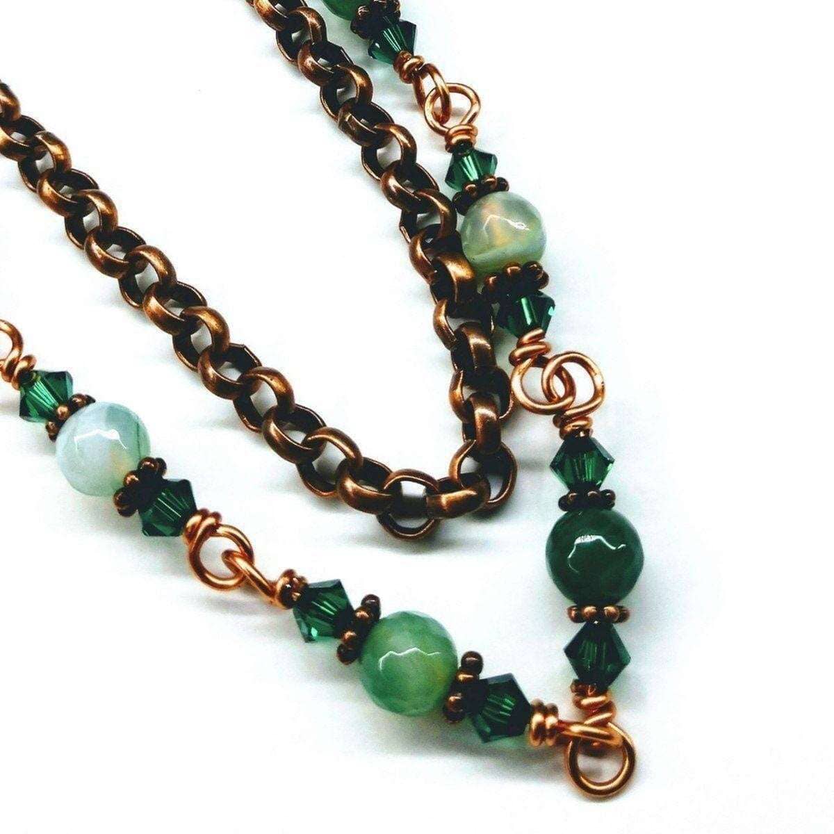 Emerald Agate Striped 24 Inches Wire Wrapped Necklace by Alexa Martha Designs
